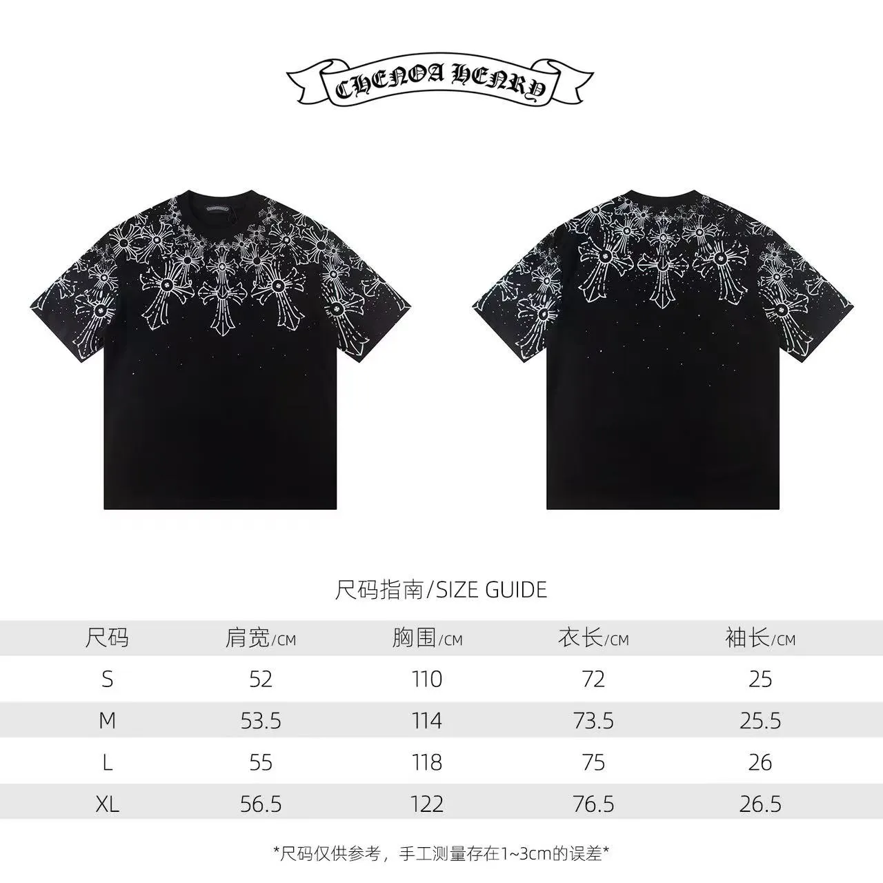 🅿️150 Style: 2025 new Croix Heart short-sleeved T-shirt Material: High version 300g double yarn combed cotton Size: S～XL Color: Black Style number: Z026